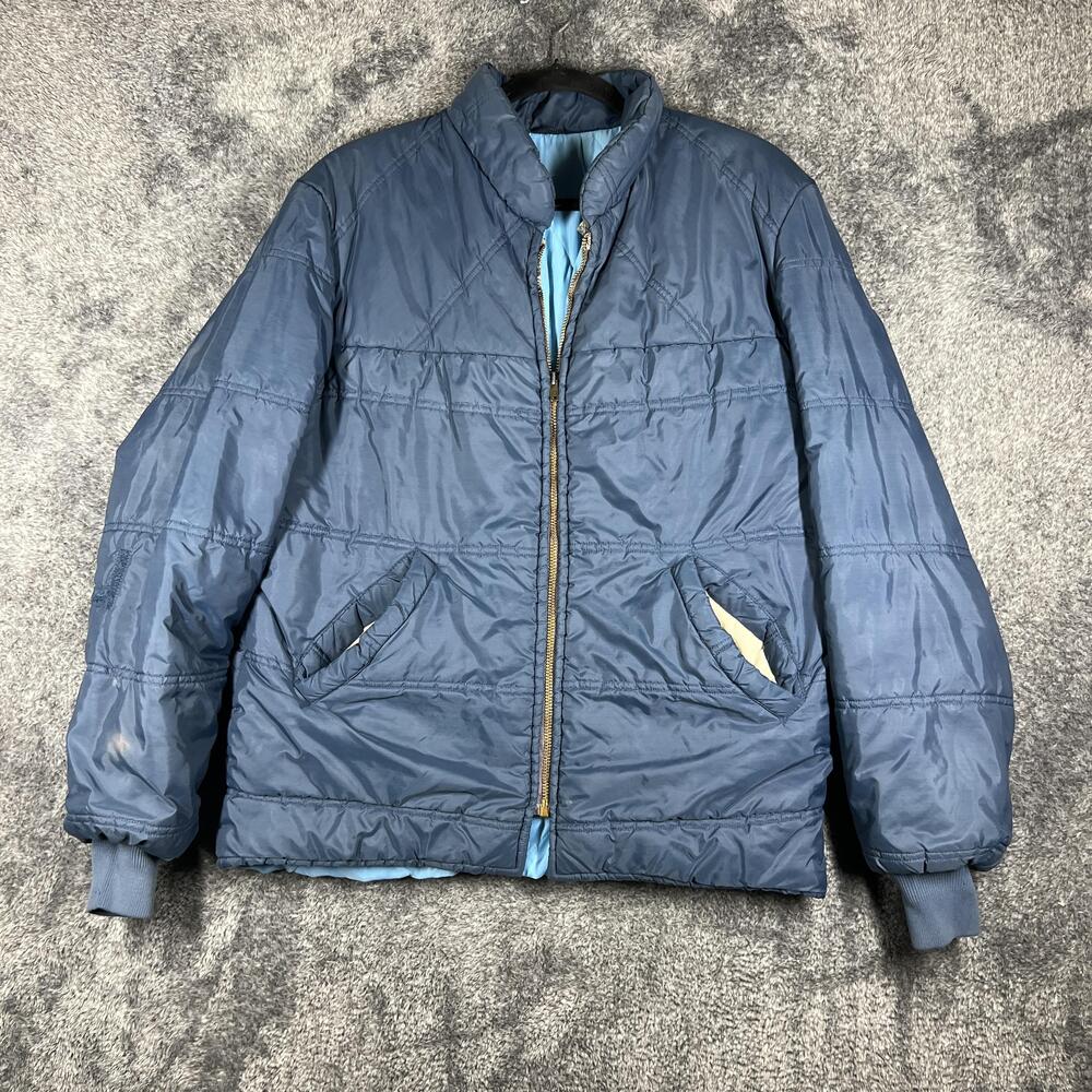 Vintage Sears Jacket Mens M Blue Puffer Insulated Lined Nylon Quilted Full Zip